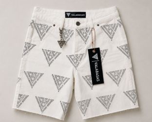 Valabasas White Denim Shorts with Monogram Print