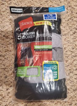 New Hanes Men's Black & Gray Boxer Briefs 5-Pack Size Large