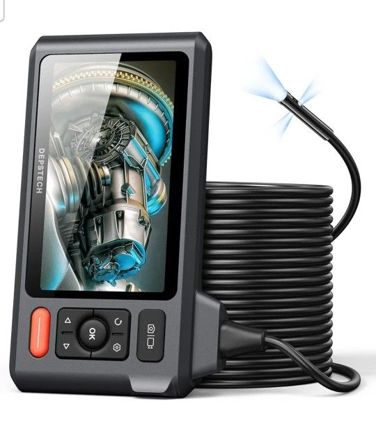 Triple Lens Sewer Inspection Camera with 50FT Semi-Rigid Cable, DEPSTECH 5"IPS Screen Endoscope Camera with Lights