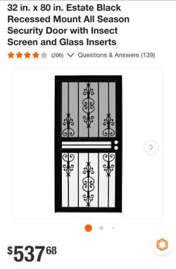 32x80 Estate Black Security Door with Glass Inserts