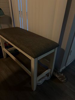 White Wood Bench with Upholstered Seat