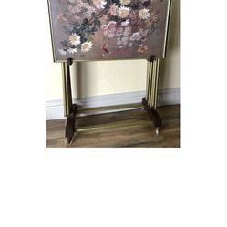 Folding TV Trays And Cart Retro Mid Century W/ Stand Set of four Rolling Stand