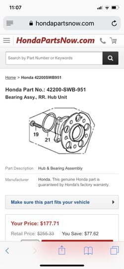 Wheel bearing, 08-11 CR-V, 10-14 Crosstour