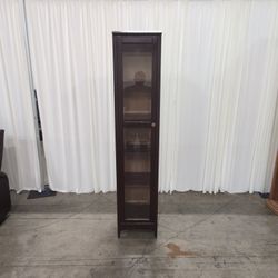 Dark Brown Wood Tall Display Cabinet with Glass Door