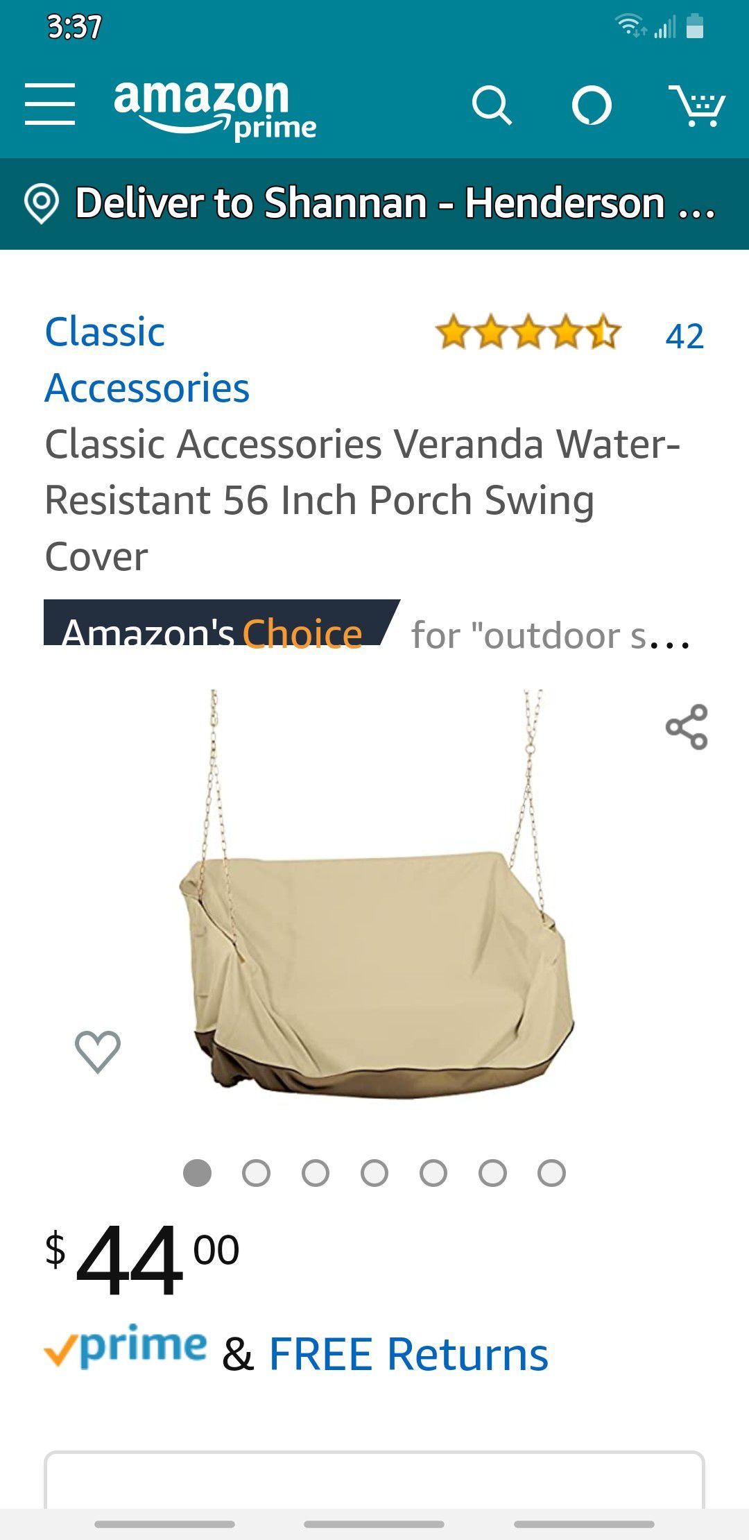 Classic Accessories Veranda 56" Porch Hanging Swing Cover