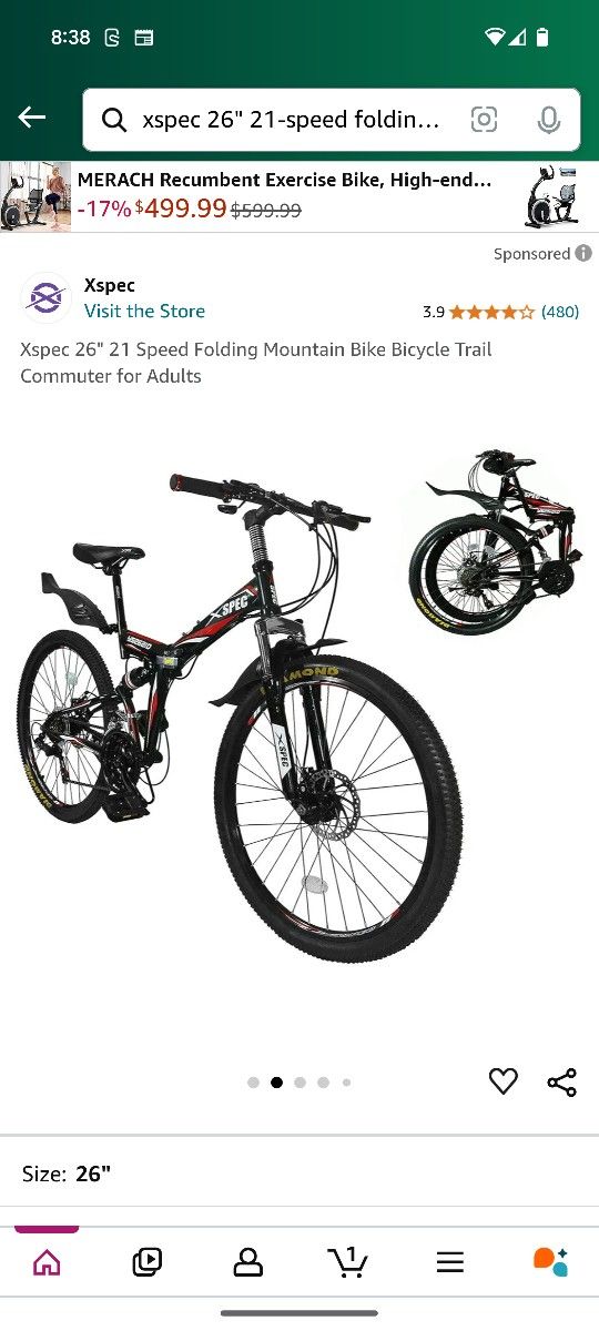 Xspec 26" 21 Speed Folding Mountain Bike For Adults