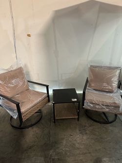 New 3 Pcs Outdoor Patio Swivel Chair Table Conversation Set