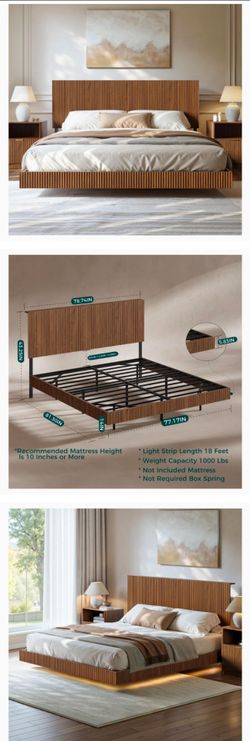 King Platform Bed Frame with Fluted Headboard