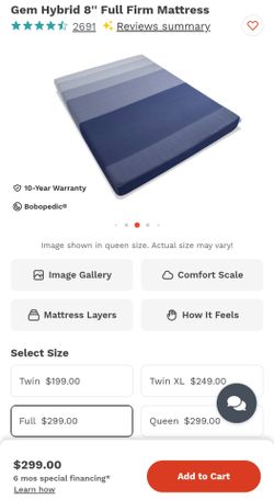 Bobopedic Gem Hybrid 8" Full Firm Mattress
