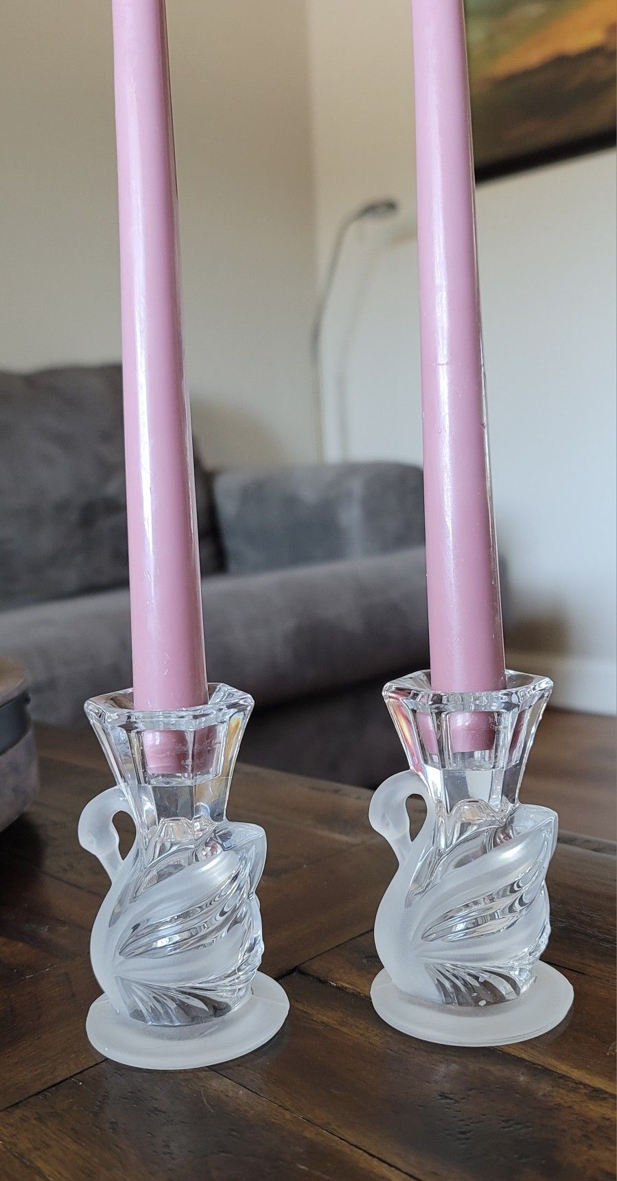 Elegant Vintage Lead Crystal Swan Candle Holders (Pair)