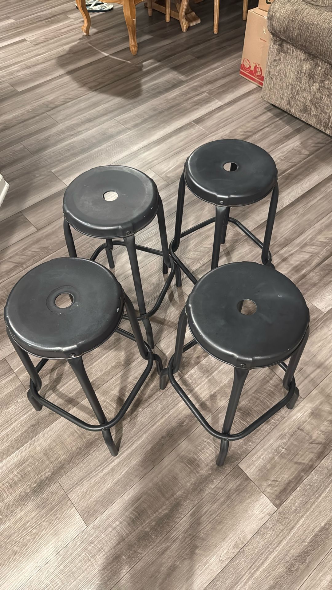 Set of 4 Black Metal Bar Stools