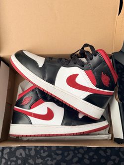 Air Jordan 1 Mid Black White Red Sneakers