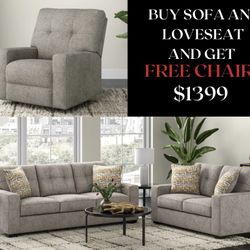 2 PC SOFA AND LOVESEAT FREE CHAIR 