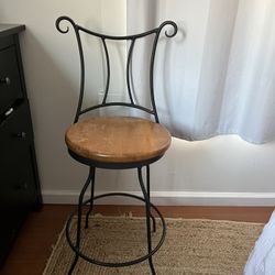 Wrought Iron And Wooden Barstool