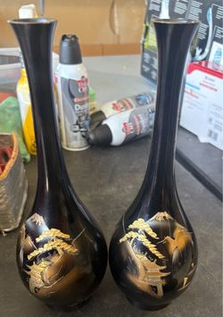 Pair of Japanese brass bud vases