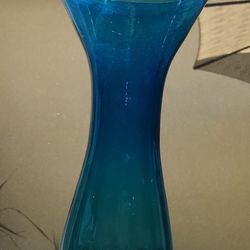 Beautiful Peacock Blue Hand blown Vase Clear Base Art Glass