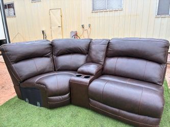 Dark brown reclining leather sectional sofa