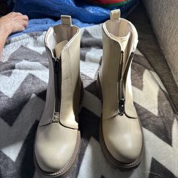 Macy’s Beige Front-Zip Women’s Ankle Boots