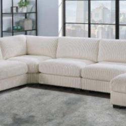 Brand New Beige Corduroy Modular Sectional Sofa