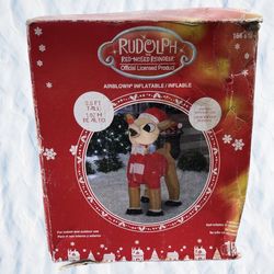 Christmas Airblown Inflatable Standing Rudolph in Santa hat and Scarf Rudolph, 3.5 ft Tall