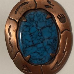 Vintage Bolo Tie Copper And Turquoise Bear Claw