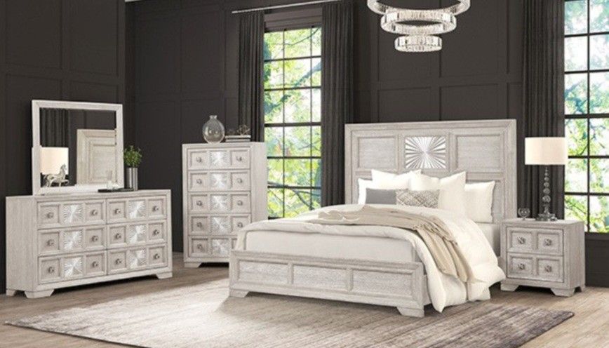 Brand New Light Grey 4pc Queen Bedroom Set (Available In Eastern King)