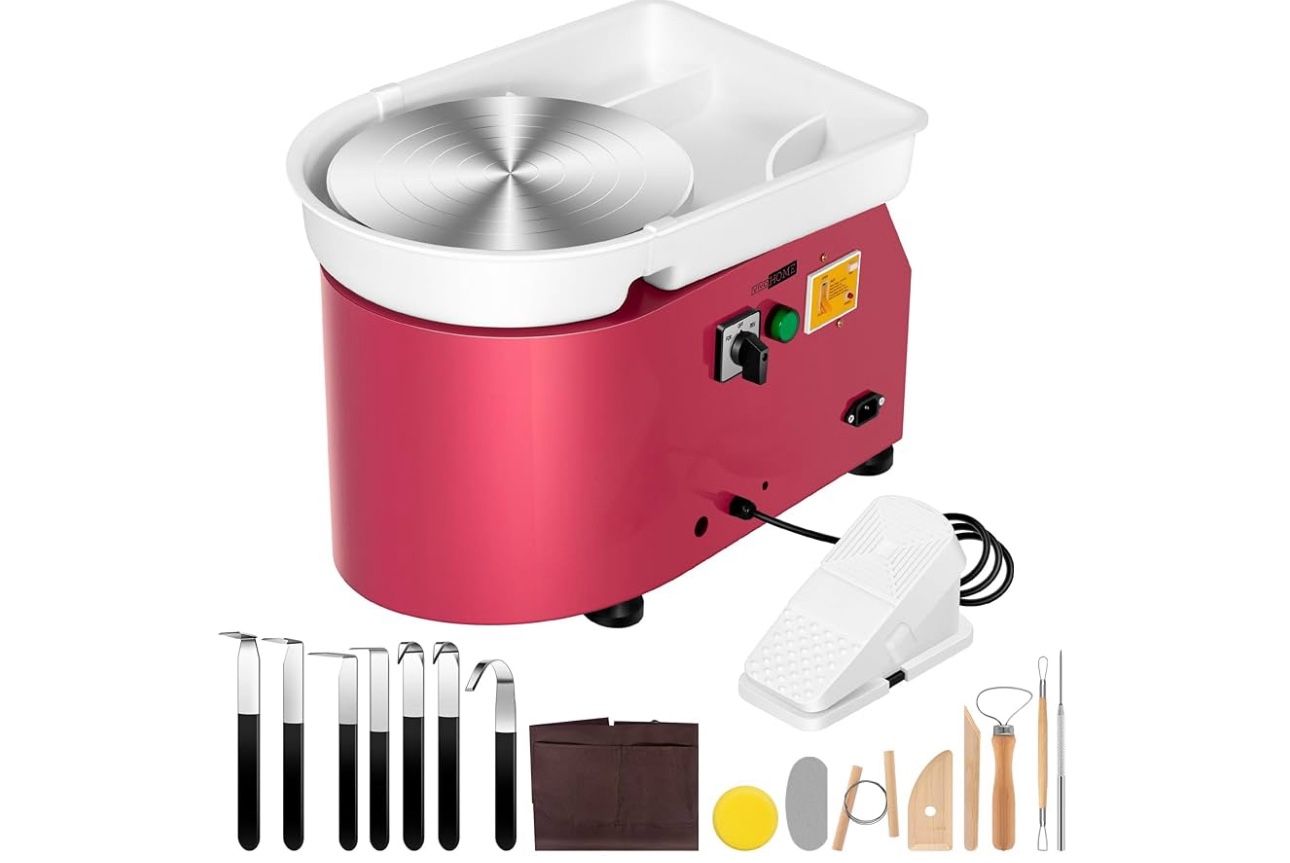 VIVOHOME 28CM 11Inch Large Electric Pottery Wheel Forming Machine Ceramic Clay Wheel with Foot Pedal Detachable Basin DIY Tools for Adults Beginners P
