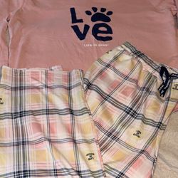 Life Is Good Pink and Yellow Plaid women Pajama Set size large NWOT