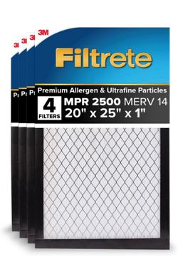 Filtrete Air Filter 1”, MPR 2500 MERV 14, High Performance 20X25X1 - 4 Pack