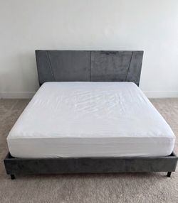 Grey Velvet King Bed Frame and Mattress