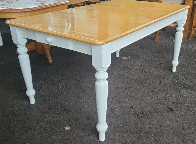 Farmhouse Dining Table/Country/Rustic/Western/White And Oak Wood/Rare/Heavy