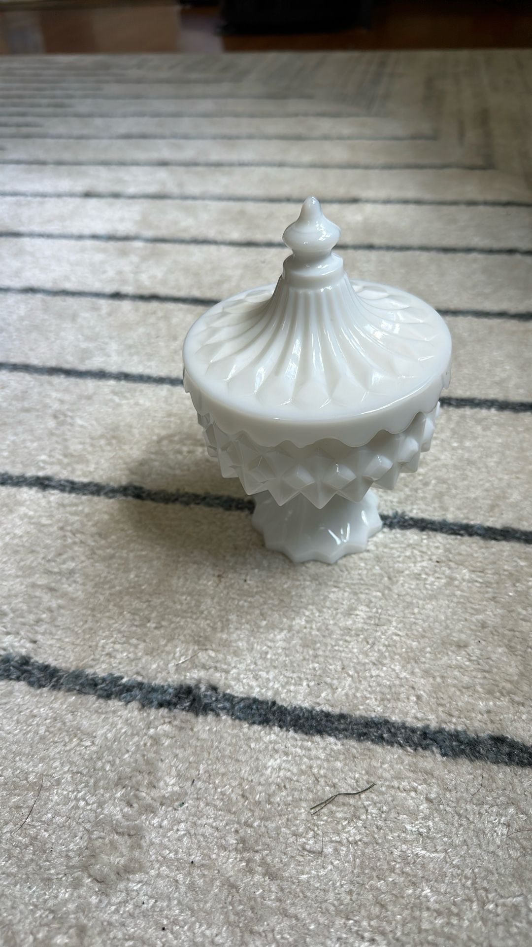 Vintage Milk Glass Circus Tent Dish w/ Lid