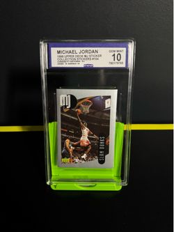 1998 Upper Deck MJ Sticker Collection "Slam Dunks" #104 featuring Michael Jordan, graded a Gem Mint 10 by CCG (Collector's Certification Group).