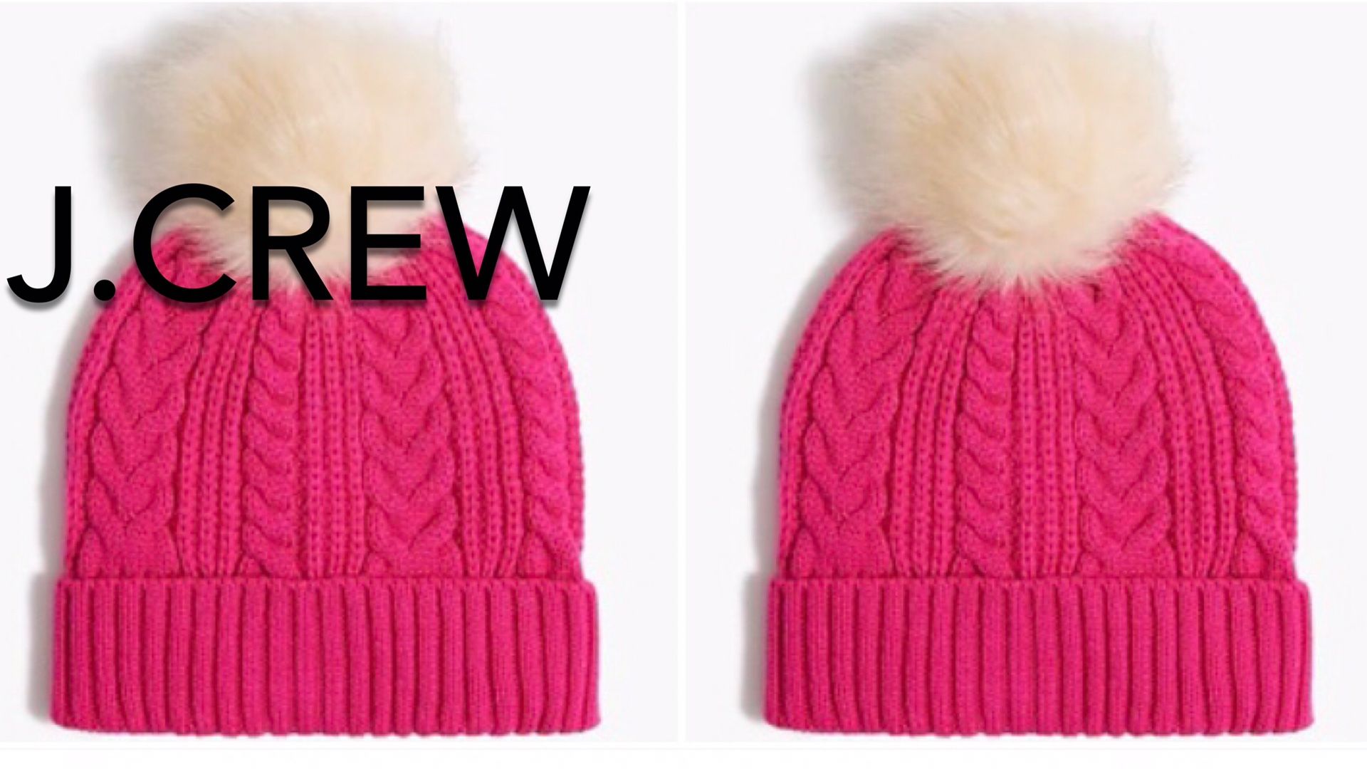 (NEW) (SET OF 2) WOMEN’S J.CREW FACTORY PINK CABLE POM BEANIE- SIZE: OS (ONE SIZE)