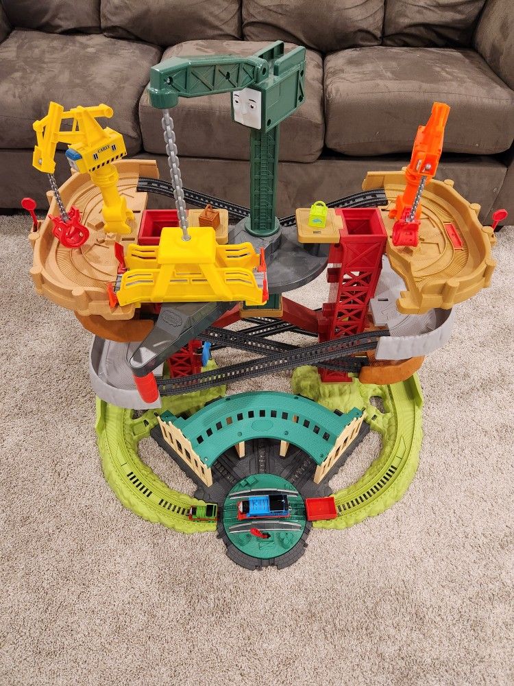 Thomas & Friends Multi-Level Toy Track Set, Trains & Cranes Super Tower with Thomas & Percy Engines