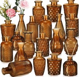 Amber Glass Bud Vase Set