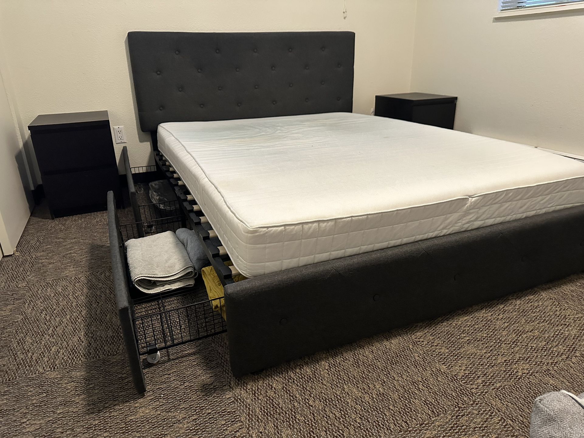 Queen Upholstered Bed Frame with Mattress