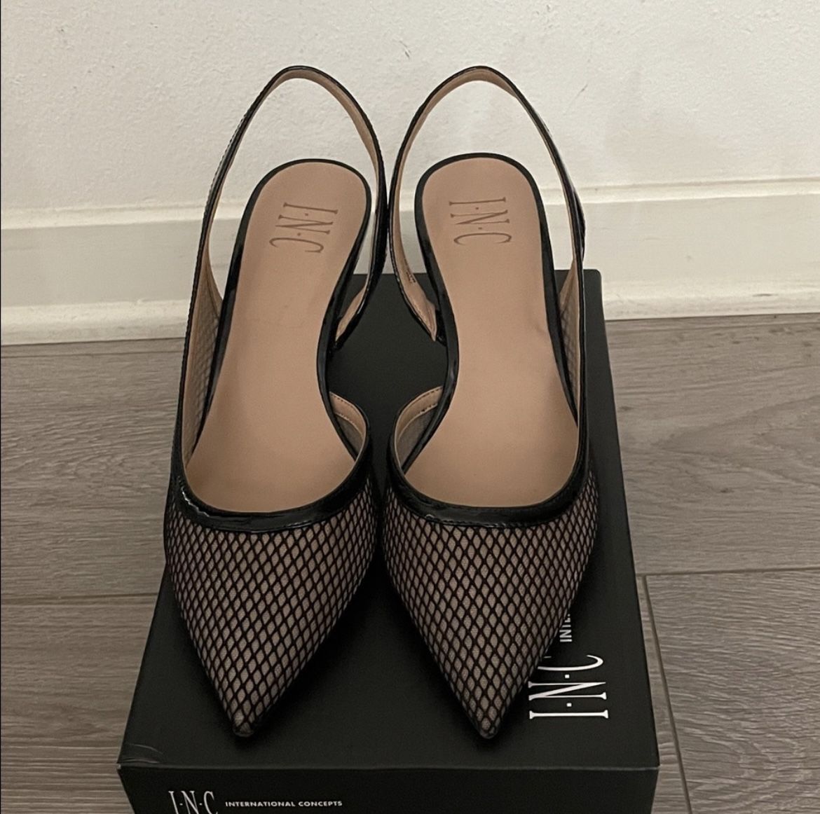 INC Black Mesh Slingback Heels