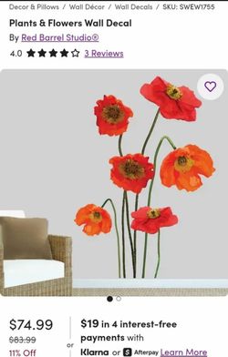 NEW -RED BARREL STUDIO POPPIES WALL DECAL - NEW