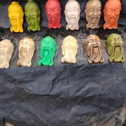 Antique porcelain Asian "Confucious Happy/Sad faces