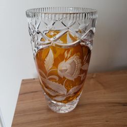 Vintage Etched Bohemian Polish Glass Vase