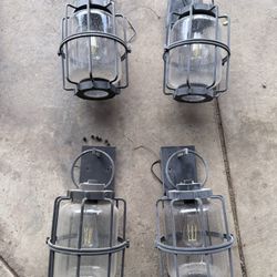 4 Black Metal & Glass Exterior Light Fixtures