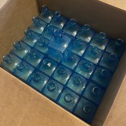 31 Vintage Turquoise Glass Vases / Bottles  Stamped & Numbered