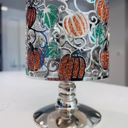 Bath & Body Works Halloween Glitter Pumpkins Pedestal 3-Wick Candle Holder NEW