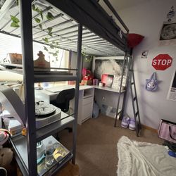 Kids Medium Loft Bed Built In Desk Black