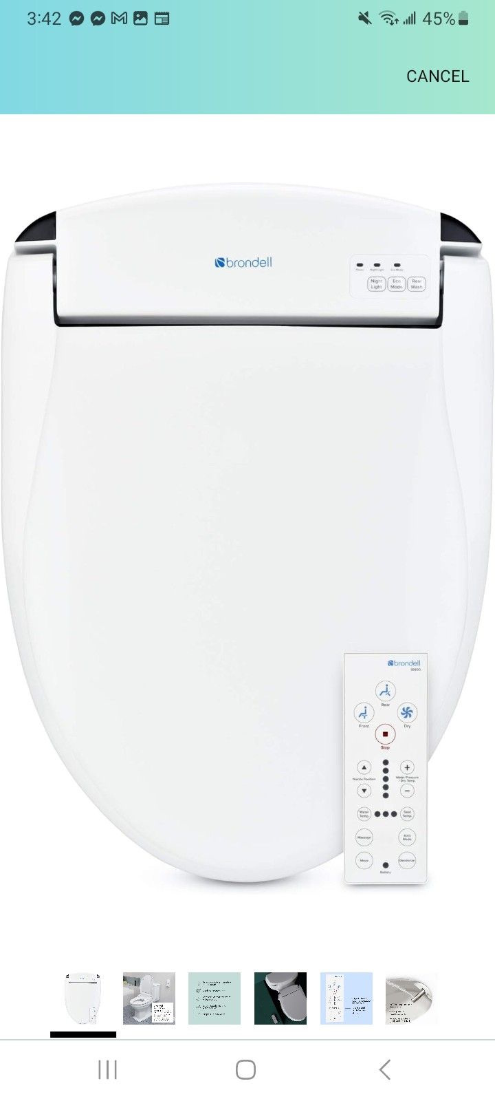 Brondell Swash SE600 Bidet Toilet Seat, Fits Elongated Toilets, White - Oscillating Stainless-Steel Nozzle, Warm Air Dryer, Ambient Nightlight