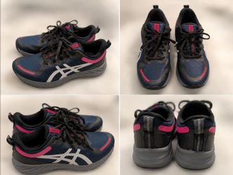 ASICS Women’s Low Top Lace Up Running Sneakers Solid Blue Black Pink