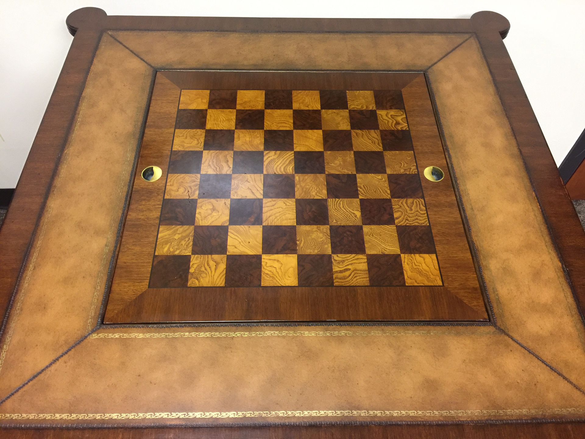 Ethan Allen Reversible Game Table (Chess, Checkers, Backgammon, Cards),  Leather & Inlaid Wood for Sale in Maitland, FL - OfferUp
