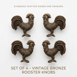Vintage Antique Brass / Bronze Rooster Cabinet Knobs & Drawer Pulls