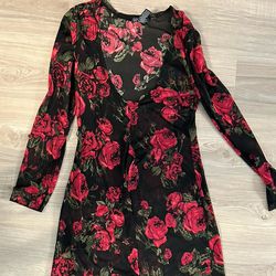 Rose Flower Black Dress Sheer 